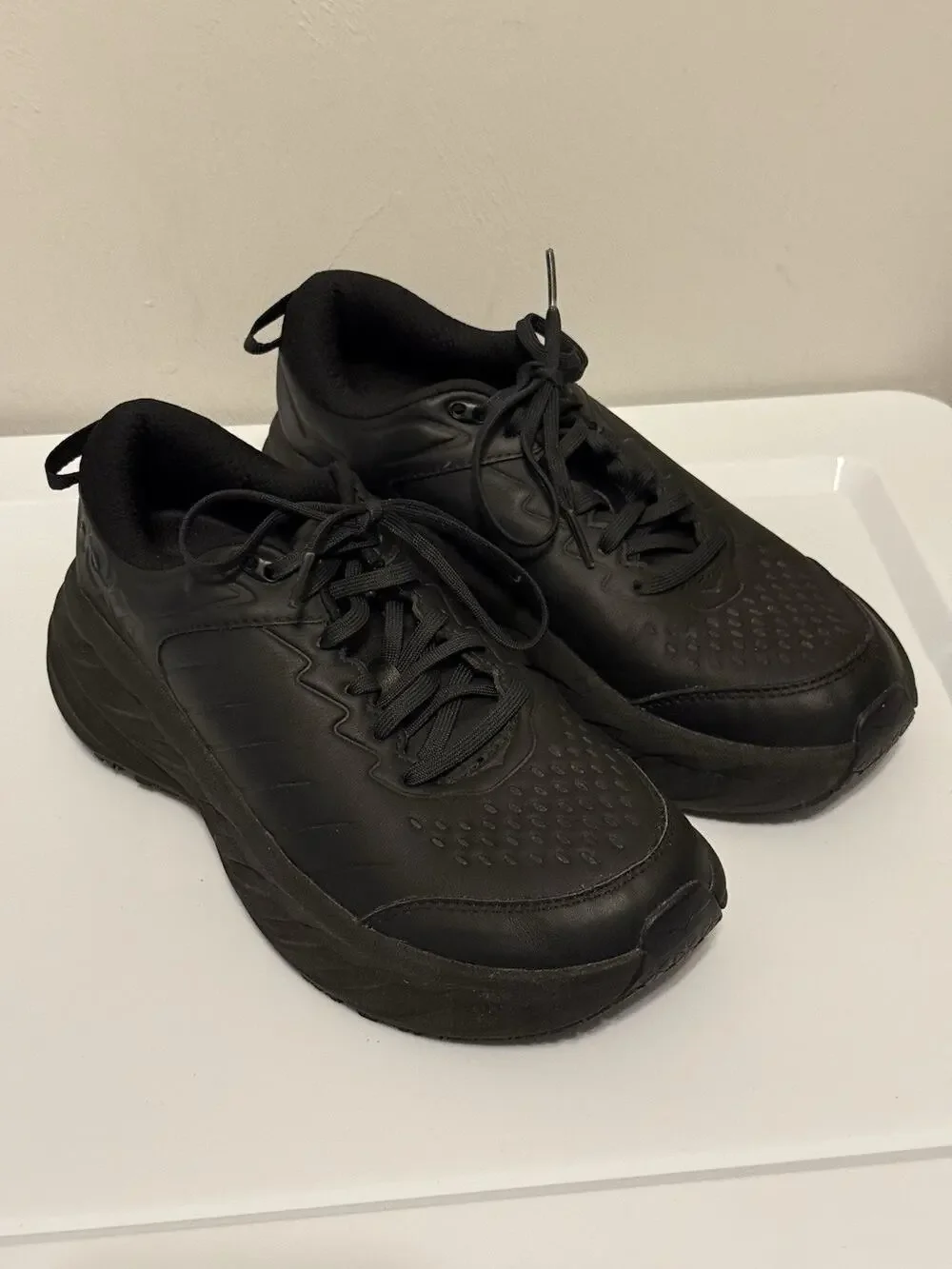 Hoka One One Bondi SR 1110521 BBLC Women's Size US 9 Black Leather Sneakers